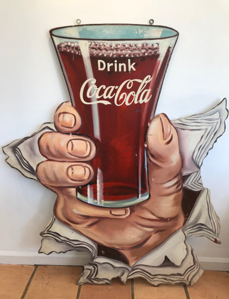 Coca-Cola sign - 1950s Vintage "Drink Coca-Cola" Wooden Sign
