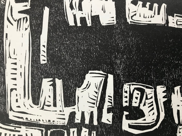 Black & White Woodcut Composition: Edition 55/100