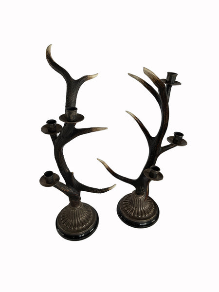 David Barrett Designer Deer Antler Candlestick - set of 2